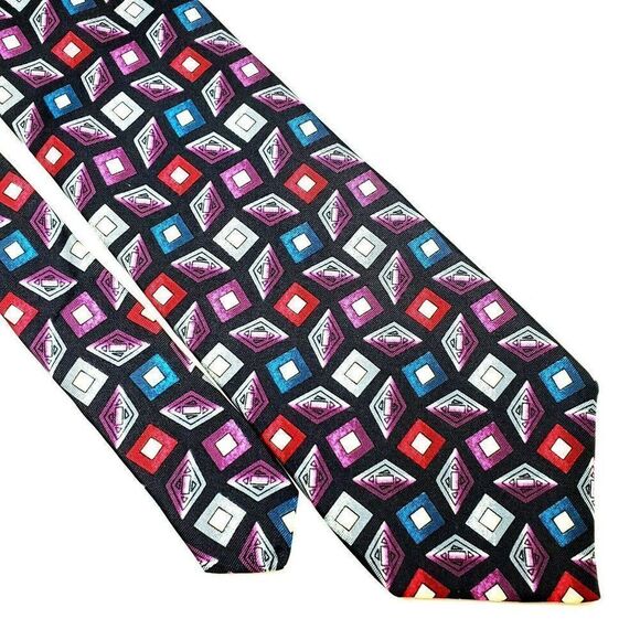 Pierre Cardin Blue Silk Tie Print Geometric Short Wide‎ - Picture 1 of 6